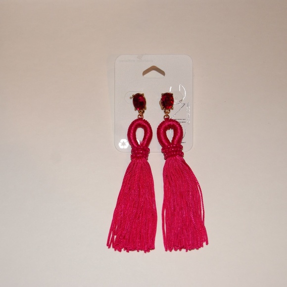 NEW 4" Looped Tassel Drop Earrings - Hot Pink NWT - Picture 4 of 8